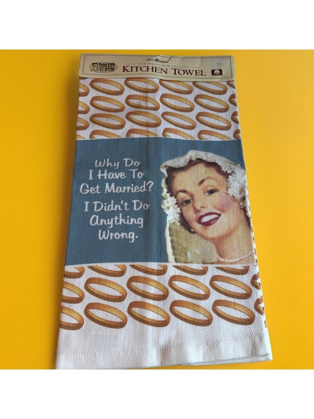 Fiddler's Elbow Retro Kitchen Towel Funny Marriage Whimsical 100% Cotton 17X31"